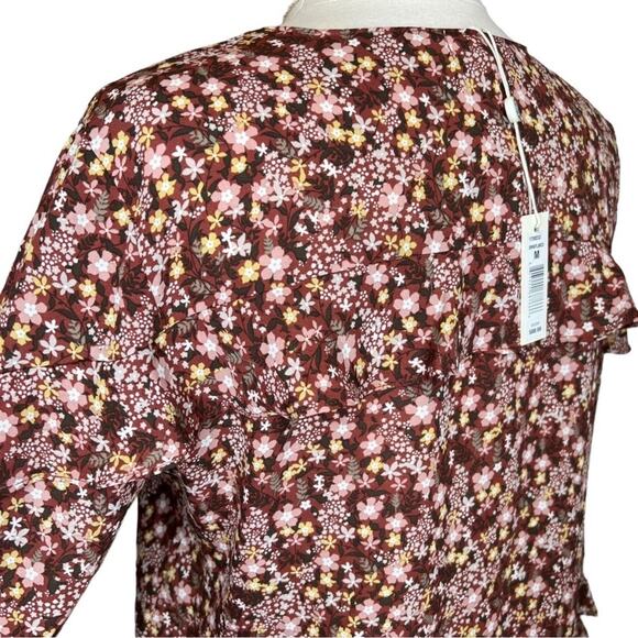 NWT Max Studio Brick Red Faux-Wrap Ditsy Floral Ruffle Long Sleeve Blouse Top M - Picture 9 of 12
